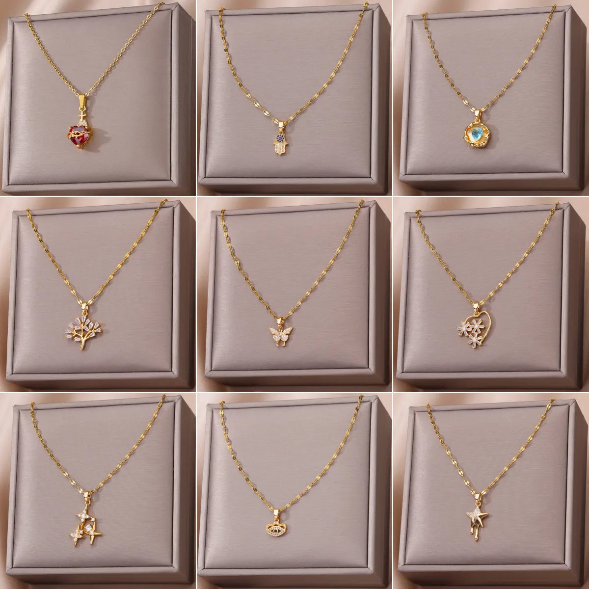Butterfly Zircon Necklace For Women Luxury Flower Gold Color Stainless Steel Chain Adjustable Necklace Wedding Jewelry Gift New