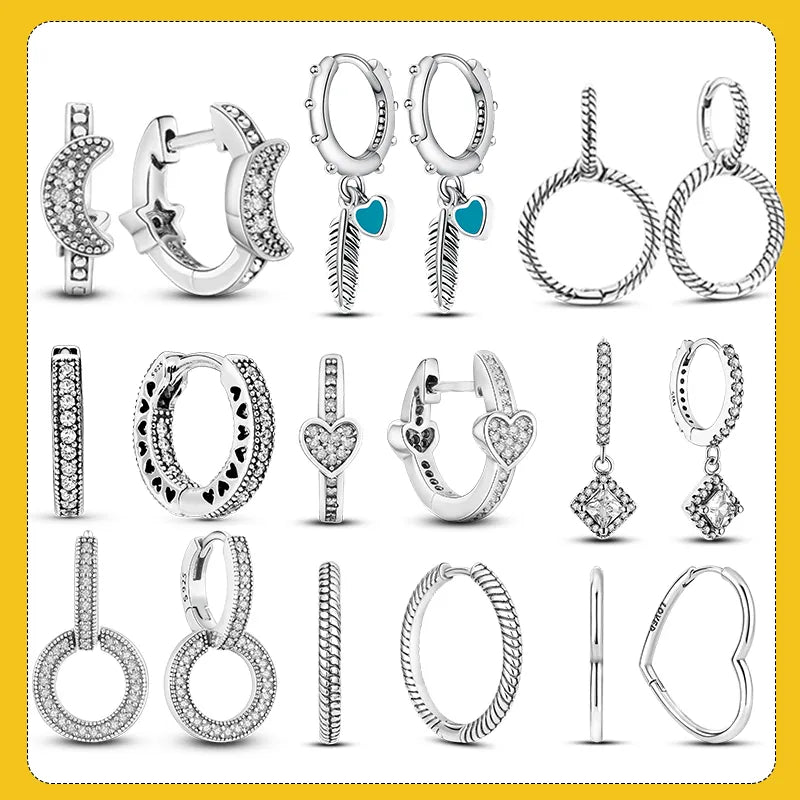 Hot Sell 925 Sterling Silver Heart Earrings Fit Original Charms Hoop Earrings For Women girls Stud Earring Fine Jewelry Gifts