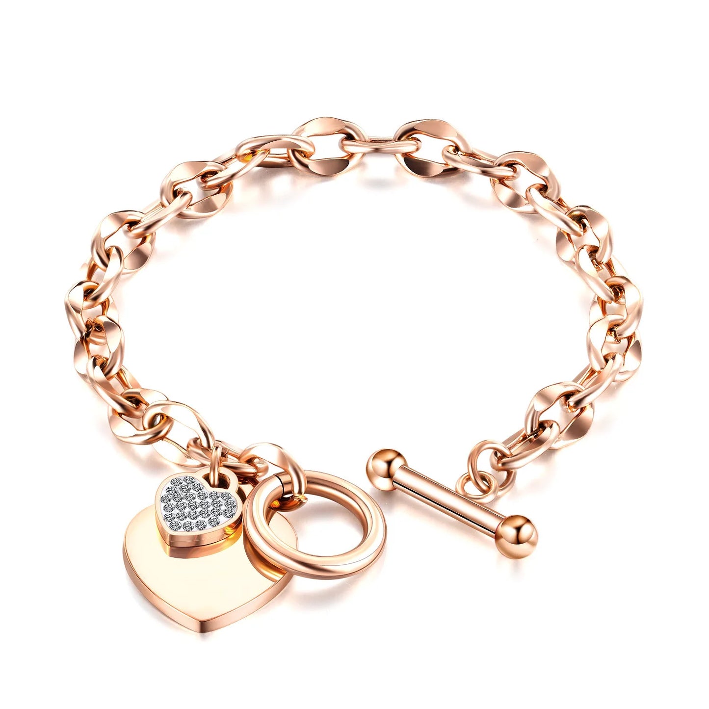 OIMG 316L Stainless Steel Gold Plated Waterproof Geometric Heart Pendant Bracelet & Bangle For Women Girl Not Fade Wholesale