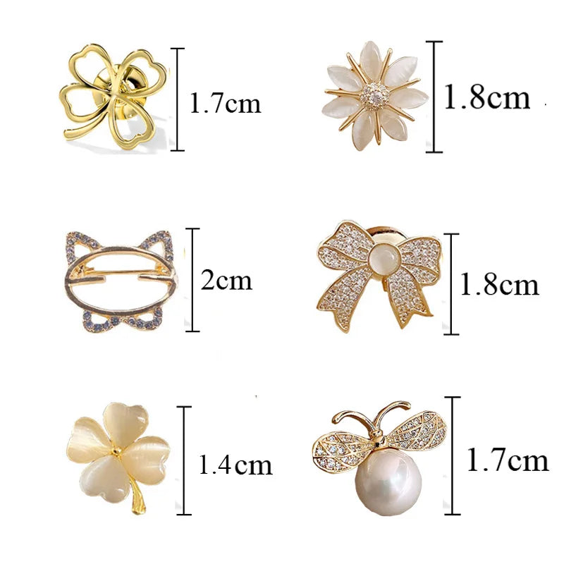 Fashion Brooch Set Flower Bow Brooches for Women Metal Anti-glare Lapel Pin Fixed Clothes Pins Sweater Coat Clothing Accessories