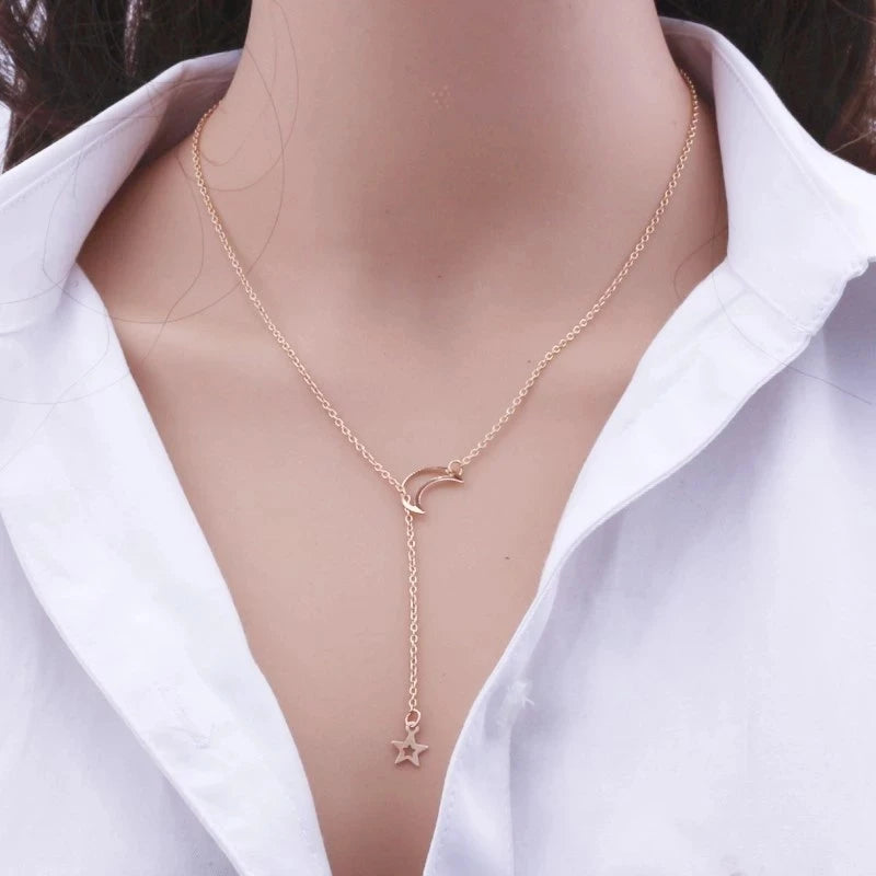 New Simple Moon Star Pendant Choker Necklace